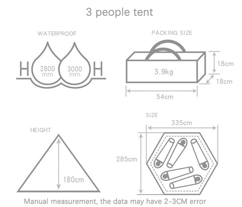 Cheap Goat Tents 3 Person Double Layer Outdoor Camping Tent Cotton Pyramid Tent Indian Canopy Spire With Front Hall 150D Oxford Cloth B3 Mesh   